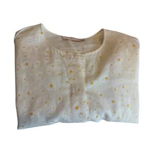 Tory Burch Daisy Floral Button Front Blouse Ivory Yellow Pintuck Sleeve Size 6